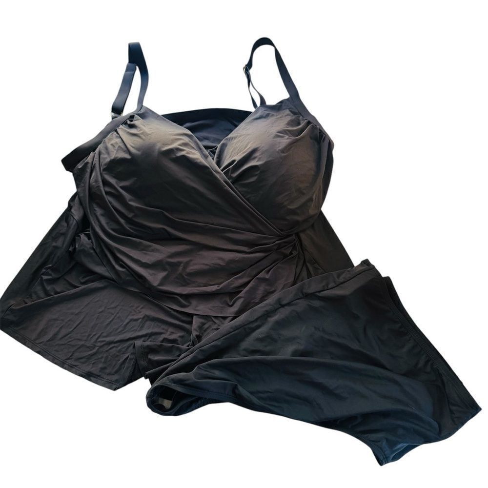 NWT Jantzen Black 2 Piece Swimsuit Set with Adjustable Straps Size 28W